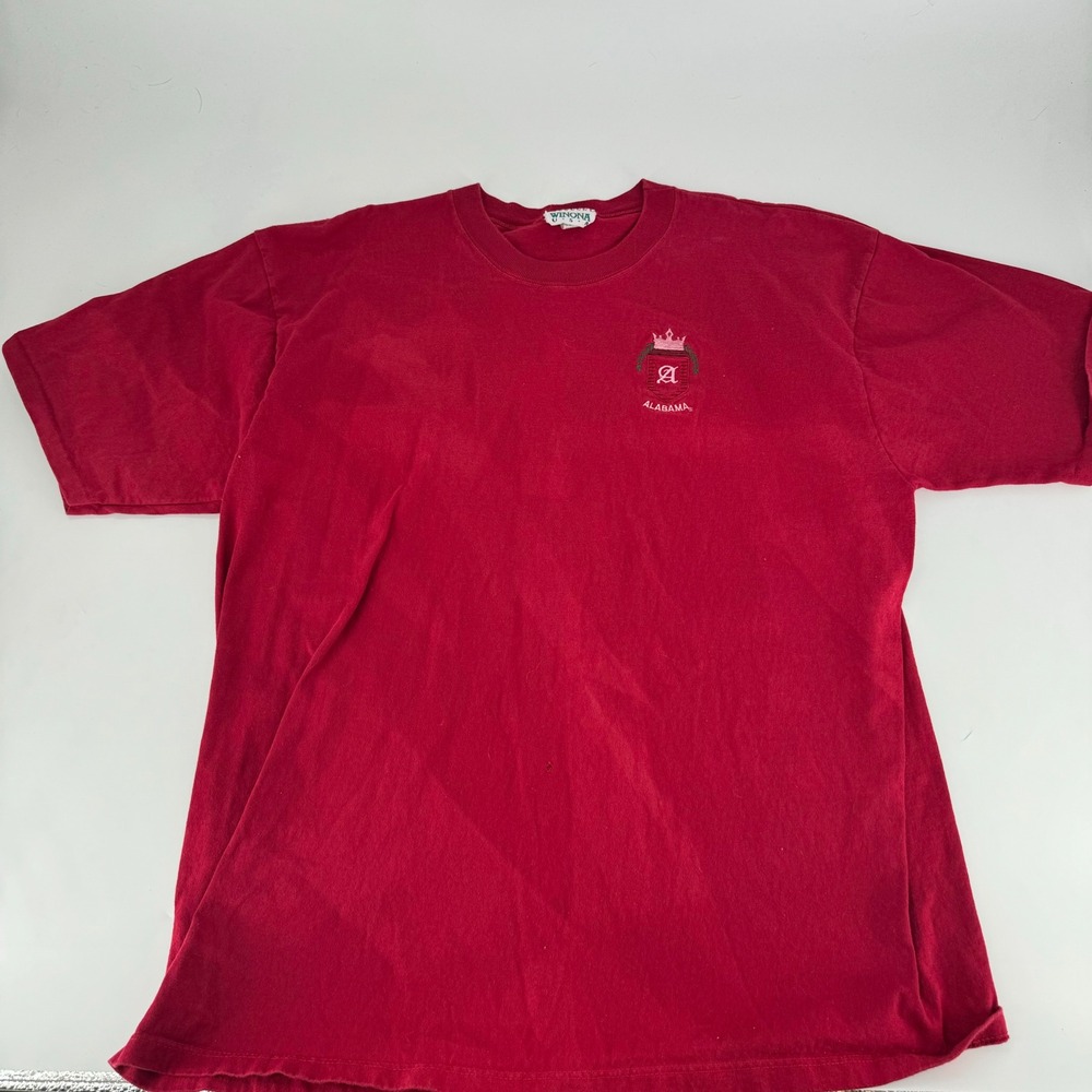 Winona Mens Red Alabama Crimson Tide Crest Embroidered‎ T Shirt Size XL VTG